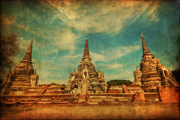 Plakat antik texturiertes Bild von Wat Phra Si Sanphet in Thailand
