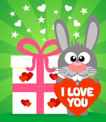 Romantic card with funny rabbit vector