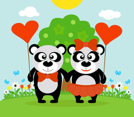 Valentine's day  background card with pandas