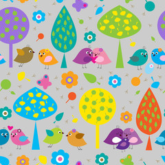 Seamless pattern with cute colorful birds - 75998749