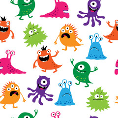 Seamless pattern with colorful cute creatures