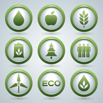 Ecology vector icons set, eco design, nine buttons