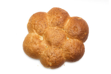 Round bread as a flower. Photo.