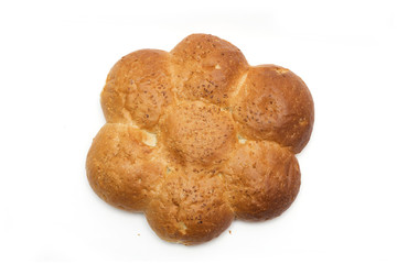 Round bread as a flower. Photo.