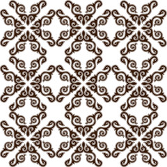 Brown seamless ornament, white background.