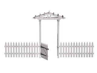wooden arbor, gate, fence, isolated on the white background