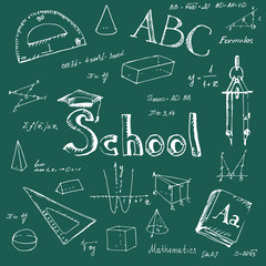 Back to school. Freehand drawing school items.