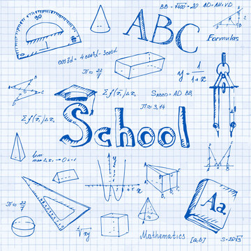 Back to school. Freehand drawing school items.
