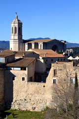 Fototapeta na wymiar View of the city of Girona with the Cathedral
