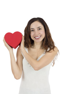 Valentines day woman showing heart