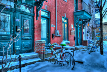 HDR Bike parked under the snow in Montreal