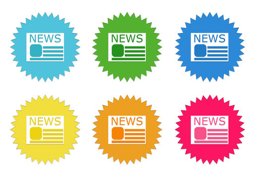 Set of colorful stickers icons with news symbol