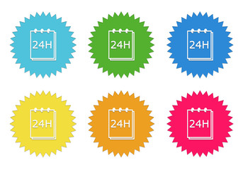 Set of stickers icons with notepad 24 hours support symbol