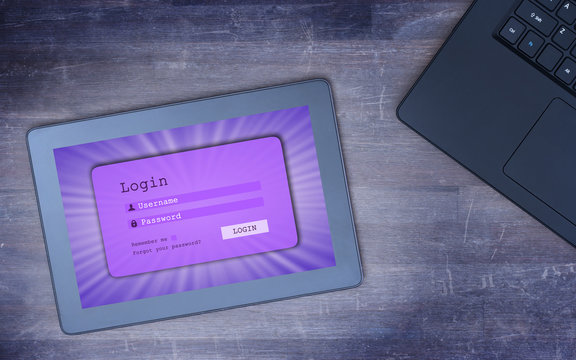 Login interface on tablet - username and password, cold blue fil