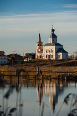 Fototapeta na wymiar Old russian town landscape with church. View of Suzdal