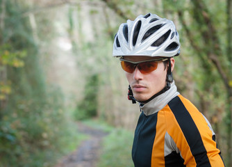 Cyclist portrait in the forest