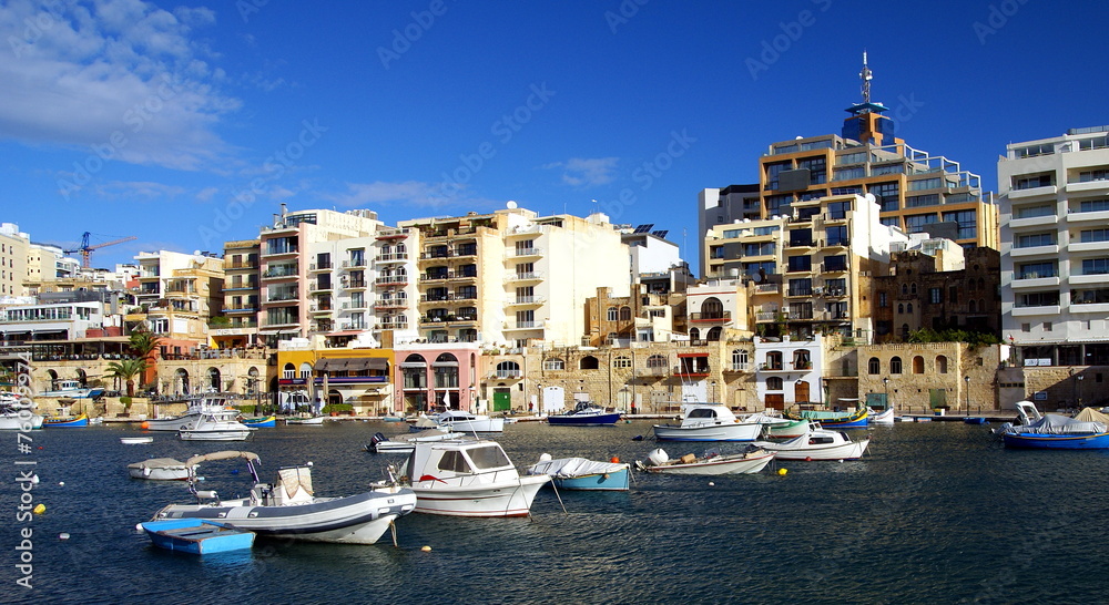 Wall mural Beautiful morning at Spinola Bay, St Julian's ,  Malta.