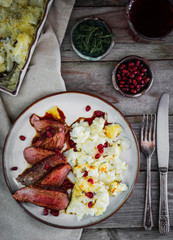 Grilled steak with cauliflower and pomegranate