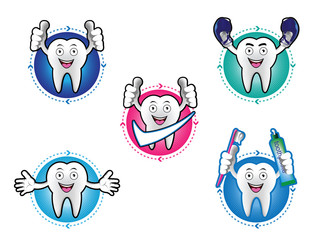 Cartoon Smiling tooth icons set