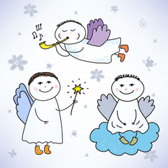 vector set of hand drawn colorful cute angels