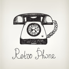 vector hand drawn doodle retro phone