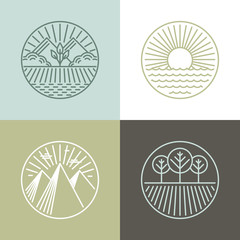 Vector line badges with landscapes