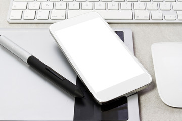 Tech device mock up on office background