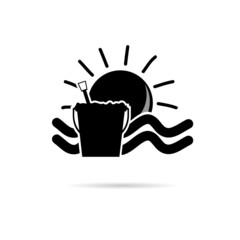 sun icon with beach basket black vector