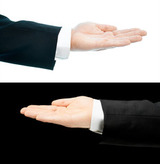 Obraz premium Caucasian hand in a business suit isolated