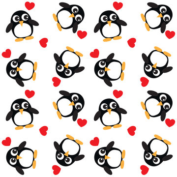 background with penguins and hearts