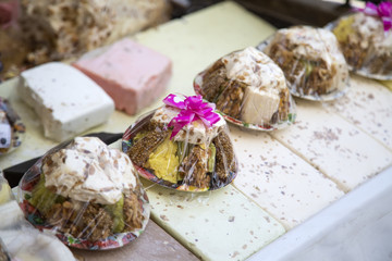 Cakes on the market in Fes, Morocco
