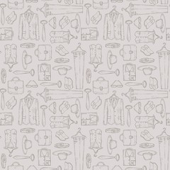 Vector pattern with objects of men's wardrobe on beige color