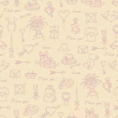 Vector pattern with symbols on the love theme on yellow color