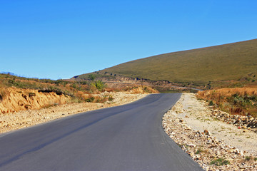 Mountain highway and landscape. North Caucasus travel.