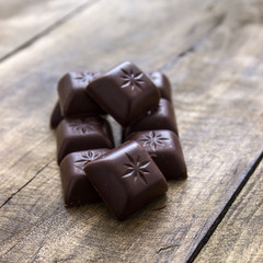 chocolate on old wooden plank