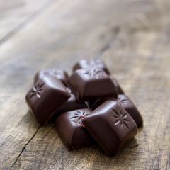 chocolate on old wooden plank