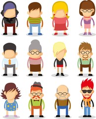 Fototapeta premium Набор милые значки символов в плоском исполнении