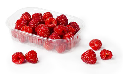 fresh rapsberry from forest in plastic container