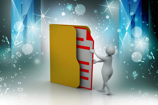 3d man inserting the file in folder