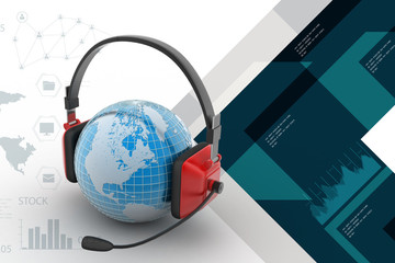 Headset with world globe. Concept for online chat
