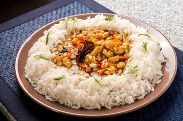 rice on brown plate