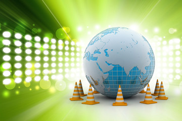 Globe and traffic cone