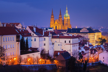 Hradcany with Prague castle during twilight