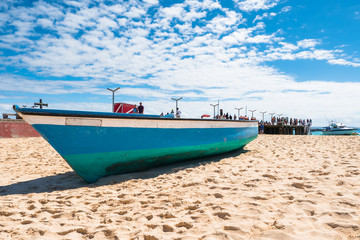 Naklejka na ściany i meble Fisher boat in Santa Maria beach in Sal Cape Verde - Cabo Verde