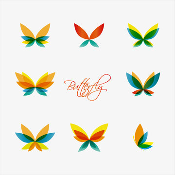 Set of colorful butterflies logos. Vector illustration.