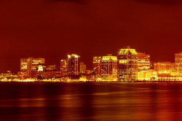 Downtown Halifax nightly panorama across Halifax harbour, Nova Scotia, Canada