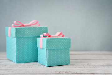Blue polka dots gift boxes