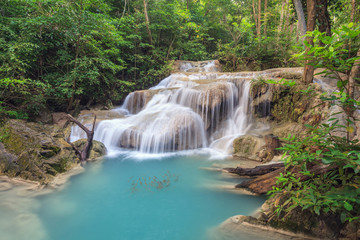Fototapeta na wymiar tropical fall at Erawan Waterfall at Kanchanaburi Thailand