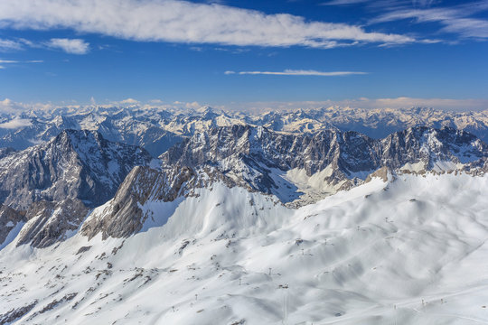 winter landscape of Alps mountain from Zugspitze top of Germany