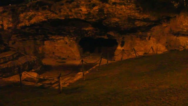 Cave-tombs of relatives of King Herod in Jerusalem at night.